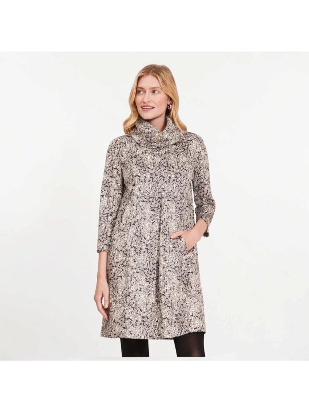 Tyler Böe Kim Faux Suede Dress XL Brown Animal Print Cowl Neck 3/4 Sleeve